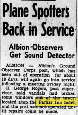 Parker Inn Hotel (Munger Place Apartments) - 1954 Article On Plane Spotters In Tower